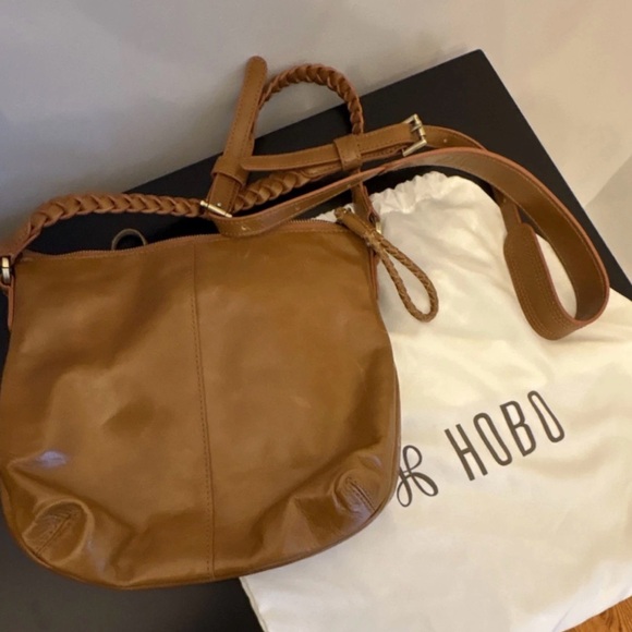 HOBO Handbags - HOBO Cognac Leather Lasso Hobo Crossbody or Shoulder Bag with Braided Strap
